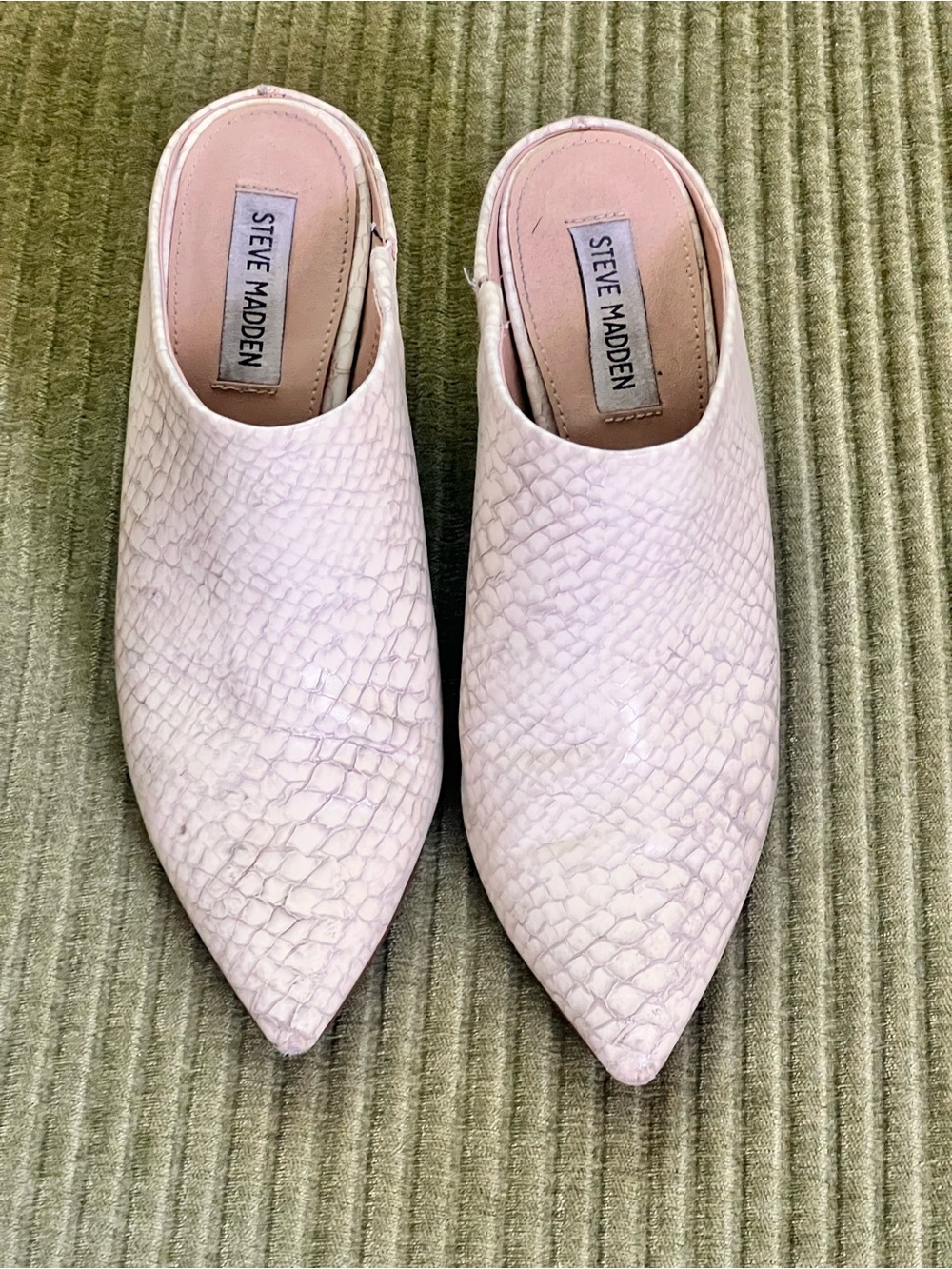 Steve Madden Ivory Snake-Embossed Pointed Mules